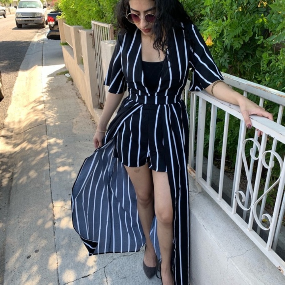 LAST ONE ! Striped High Low Maxi Overlay Jumpsuit